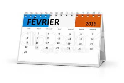 french language table calendar 2016 february