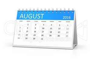 blue table calendar 2016 august