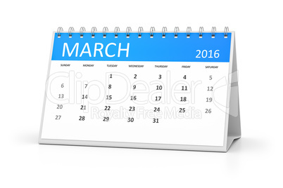 blue table calendar 2016 march