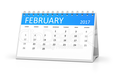 blue table calendar 2017 february