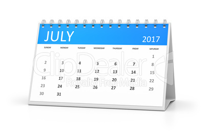 blue table calendar 2017 july