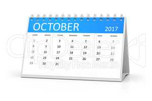 blue table calendar 2017 october