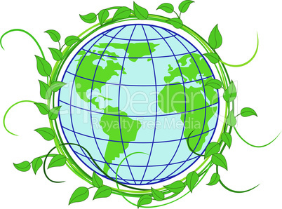 Planet Earth shrouded in green wreath