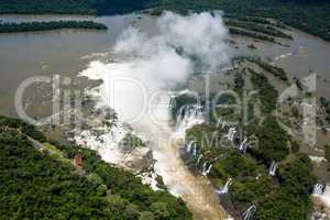 Aerial view of Iguazu Falls in sunshine