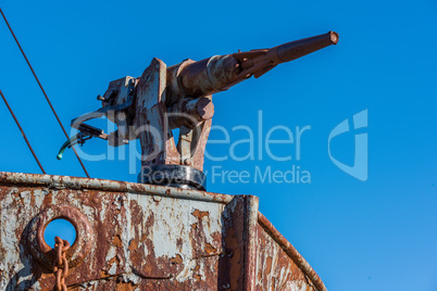 Close-up of harpoon gun in rusty whaler