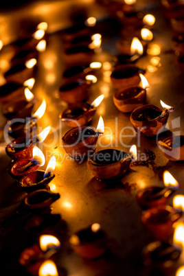 Burning candles in the Indian temple.