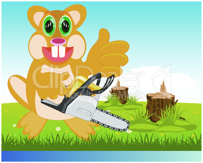 beaver with saw