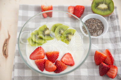 Joghurt mit Müsli und Früchten