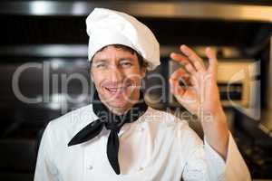 Portrait of happy male chef showing ok sign