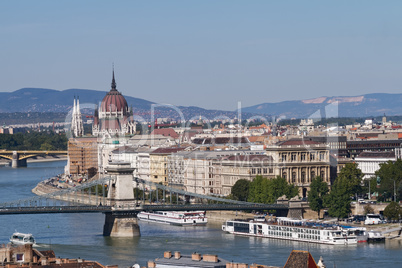View of Budapest with the Danube, the Chain Bridge and the Parli