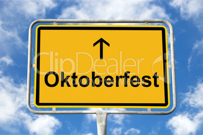 Yellow signpost Oktoberfest Munich, Germany