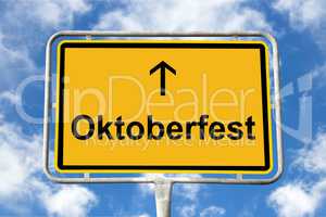 Yellow signpost Oktoberfest Munich, Germany