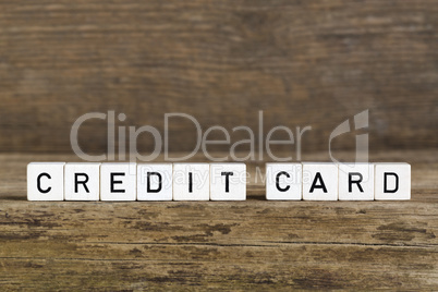 The word credit card written in cubes