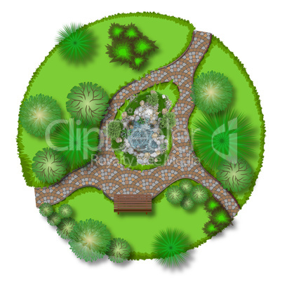 Decorative pond on a white background