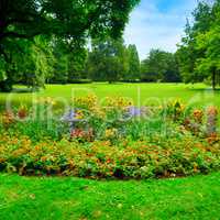 summer park with beautiful flowerbeds