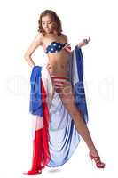 Leggy model posing in bikini with american flag