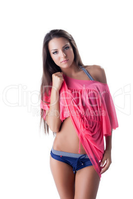 Beautiful girl posing in comfortable beachwear
