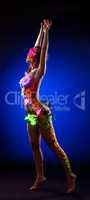 Image of slim naked girl with neon pattern on body