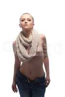 Portrait of sexy topless girl posing with scarf