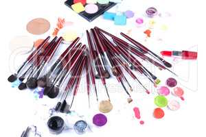 Set of professional makeup brushes and applicators