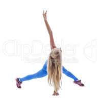 Studio shot of cute blonde doing fitness exercises