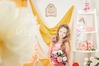 Pretty elegant girl posing in vintage interior