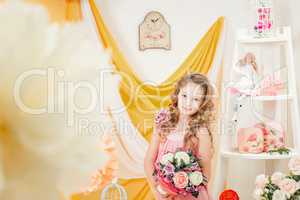 Pretty elegant girl posing in vintage interior