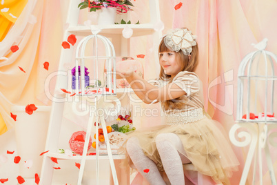 Image of funny girl posing in festive interior