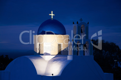 Kirche bei Sonnenaufgang, Fira, Santorin, Griechenland