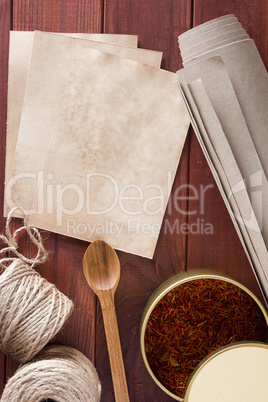 Dried saffron spice and material for packaging