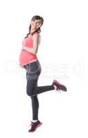 Image of happy pregnant woman engaged in aerobics