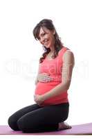Image of happy pregnant woman posing during yoga