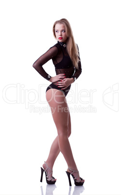 Attractive leggy dancer isolated on white