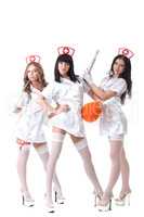 Trio of hot pretty girls posing in nurses suits