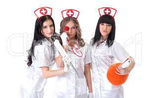 Portrait of sexy young nurses posing at camera