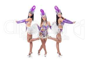 Charming girls posing in carnival costumes