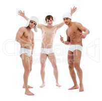 Image of cheerful young guys posing in briefs