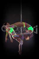 Shot of flexible athletic girls dancing on pole