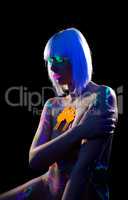 Image of disco girl with luminous pattern on body