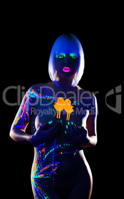 Disco girl posing naked, covering her breast hand
