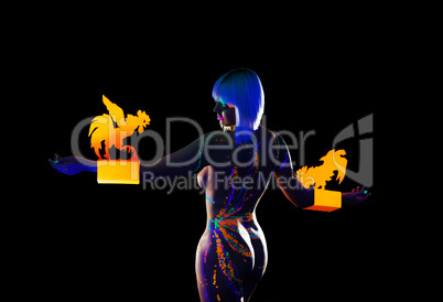 Rear view of nude model with disco pattern on body