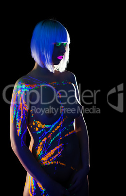 Lovely young girl posing nude with disco makeup