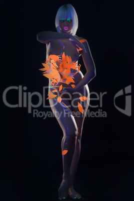 Sensual naked girl with futuristic design on body