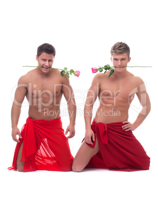 Image of hot muscular guys posing with roses
