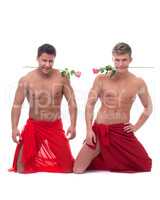 Image of hot muscular guys posing with roses