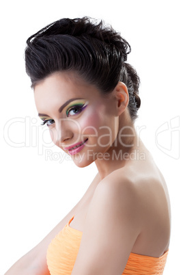 Smiling attractive woman with evening make-up