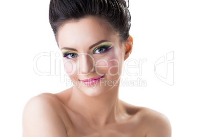 Sexy woman with evening make-up posing at camera