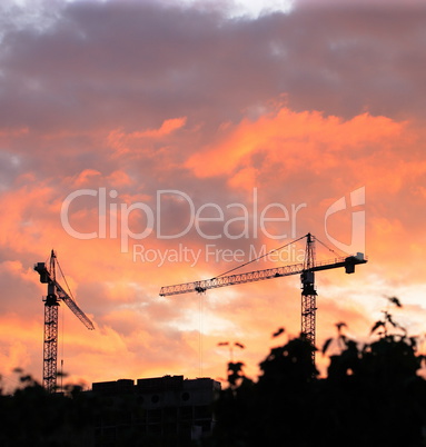 Crane Tower on Sunset Sky Background