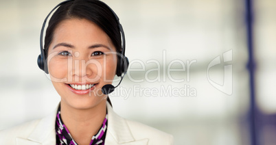 Composite image of attractive female engineer smiling at the cam