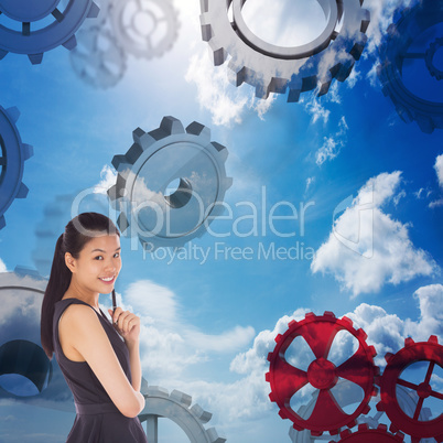 Composite image of thoughtful businesswoman